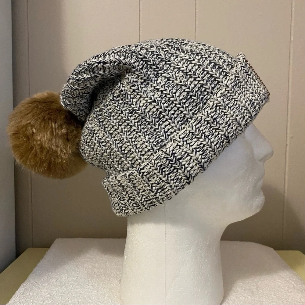 Love your melon navy and white slouch beanie hat with removable Pom Pom - Picture 1 of 6